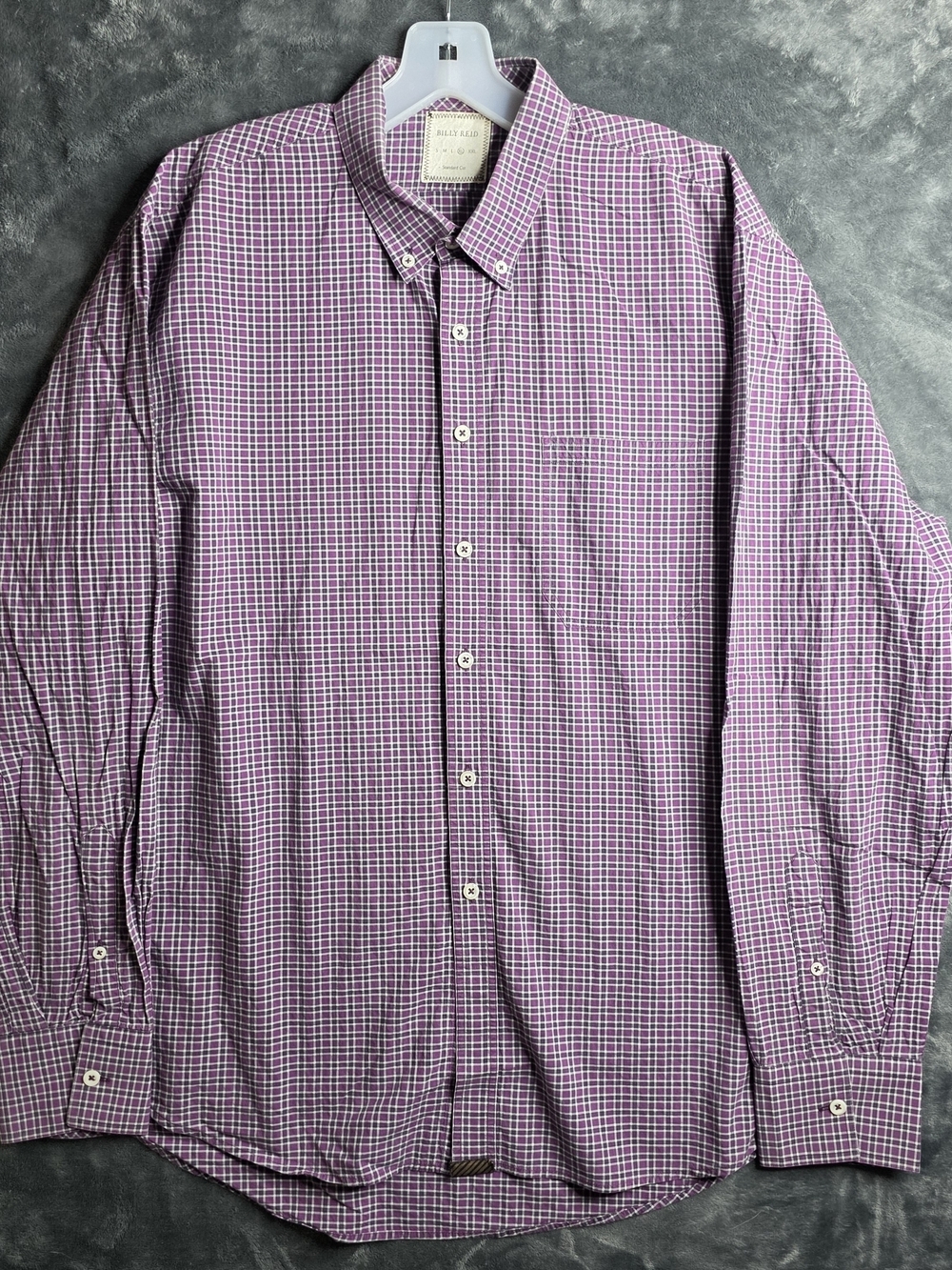 Billy Reid Standard Cut Men's Purple and White Check Button-Down Shirt Sz XL.